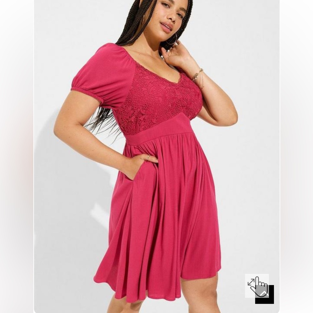 NWT Mini Rayon Slub Balloon Sleeve Lace Inset Dress
